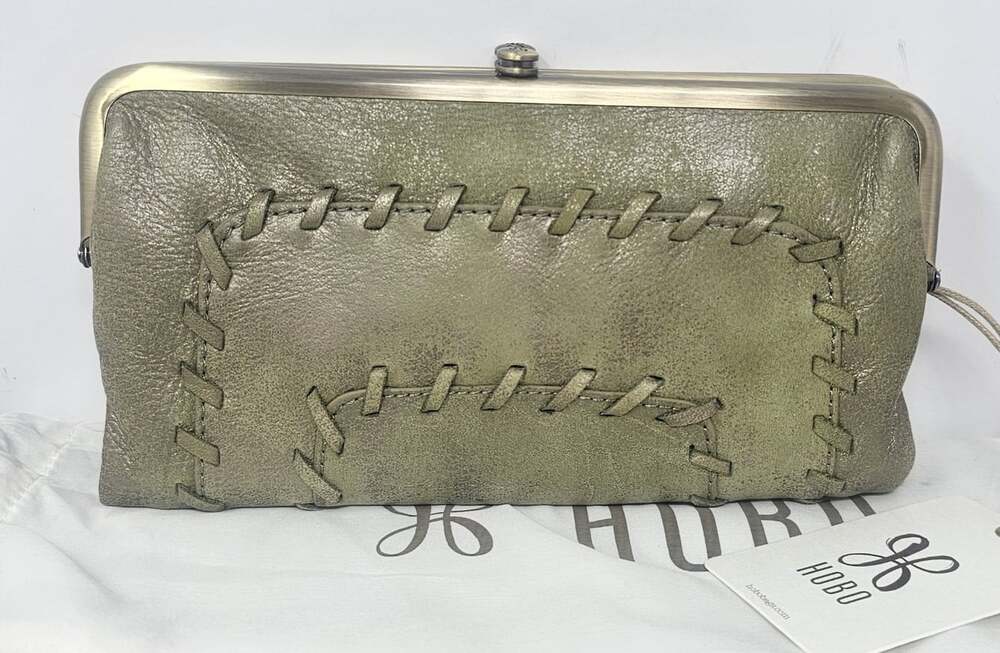 NWT Hobo Lauren Whipstitch Burnished Sage Buffed Leather Double Frame Clutch